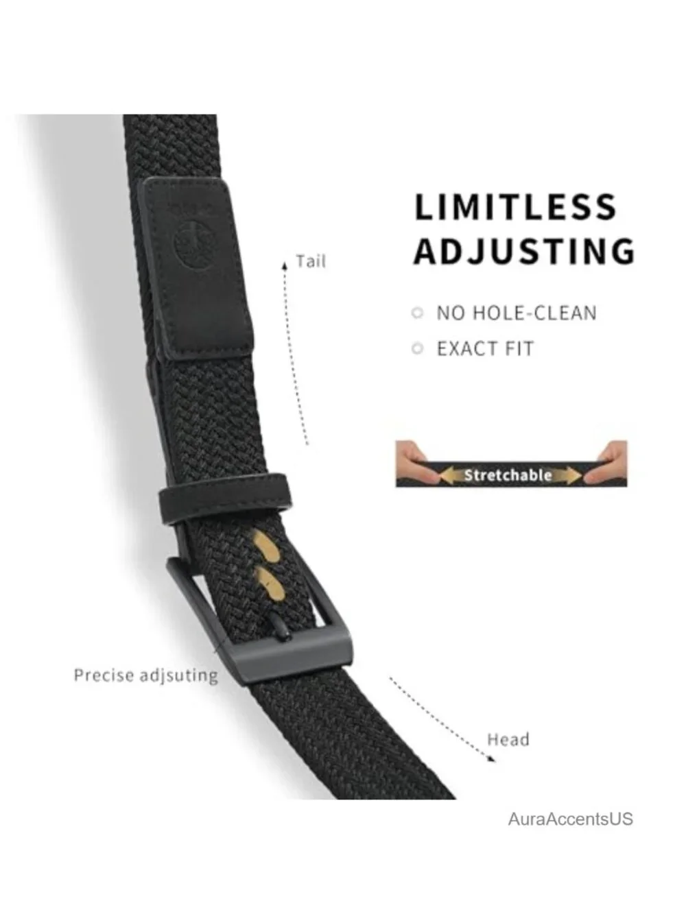 Braided Stretch Golf Belt Solid Metal Buckle Elastic Polyester Blend 1.5